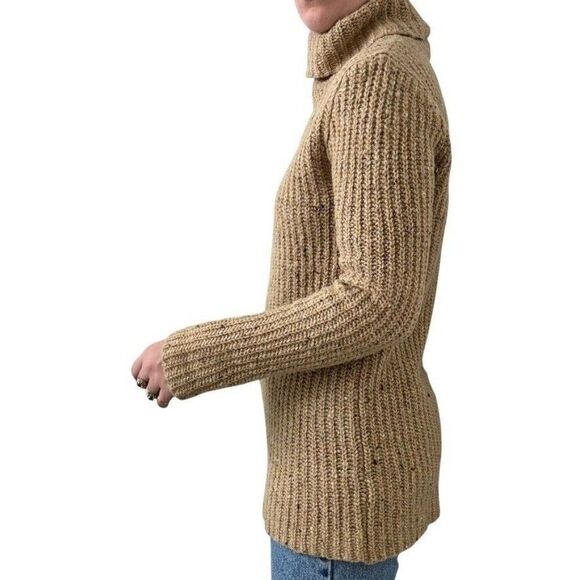 Vintage J Crew Womens Tan Brown Chunky 100% Wool Ribbed Turtle Neck Sweater Sz S - Picture 5 of 7